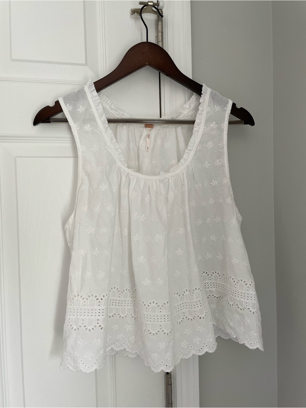 Free People White Embroidered Eyelet Tank Top